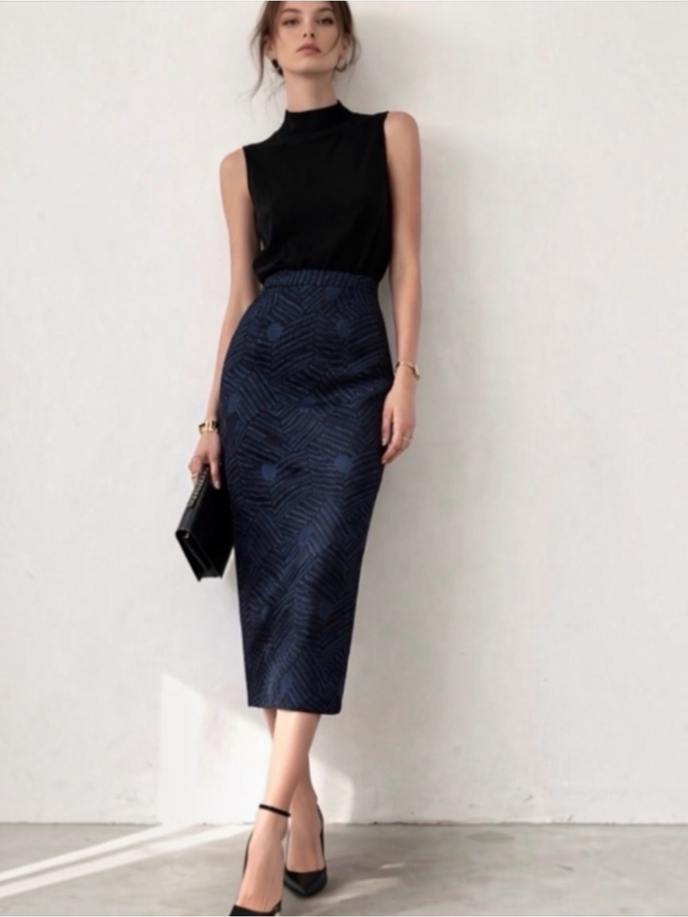 GIANNI VERSACE Skirt Vintage‎ slim pencil blue Lame